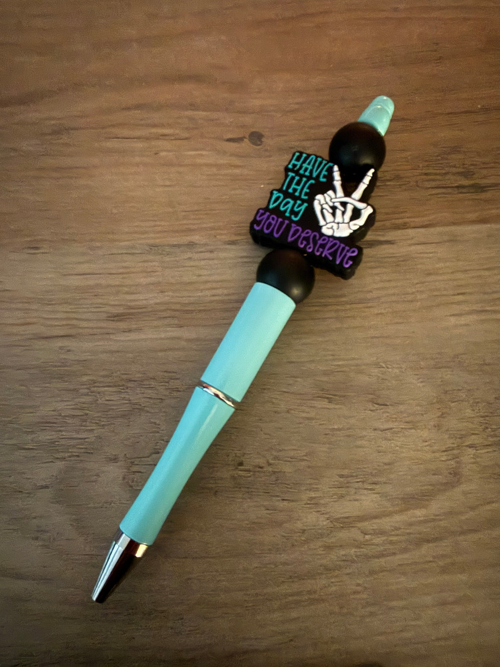 Have the Day You Deserve Beaded Pens | Sassy Skeleton Pens | Teal & Purple Handmade Pens
