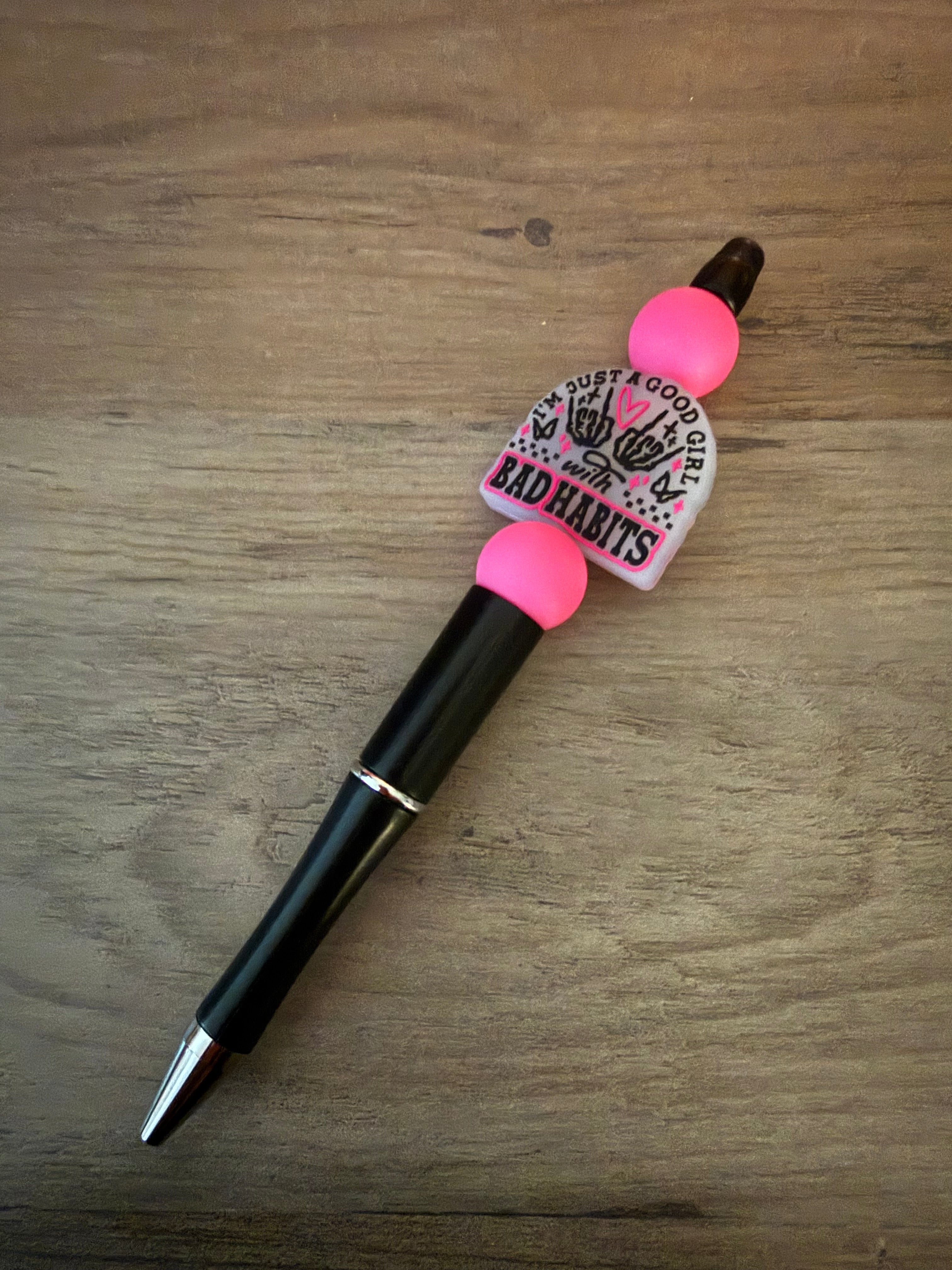 Bad Habits Beaded Pens | Sassy Good Girl Pens | Pink, Black & Leopard Handmade Pens