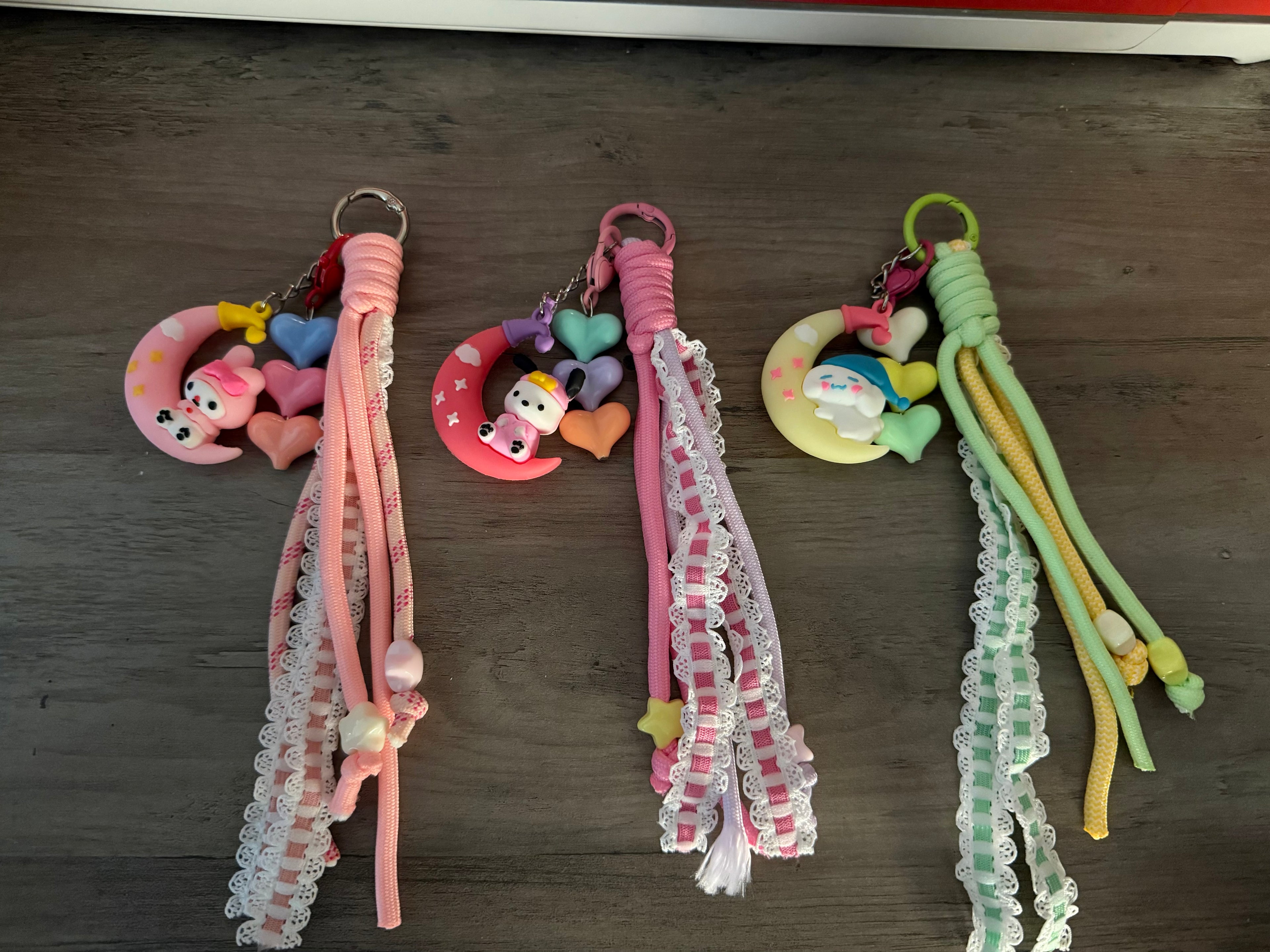 Pastel Character Moon Bag Charms & Phone Charms | Kawaii Heart & Ribbon Tassel Charms | Cute Purse & Keychain Accessories