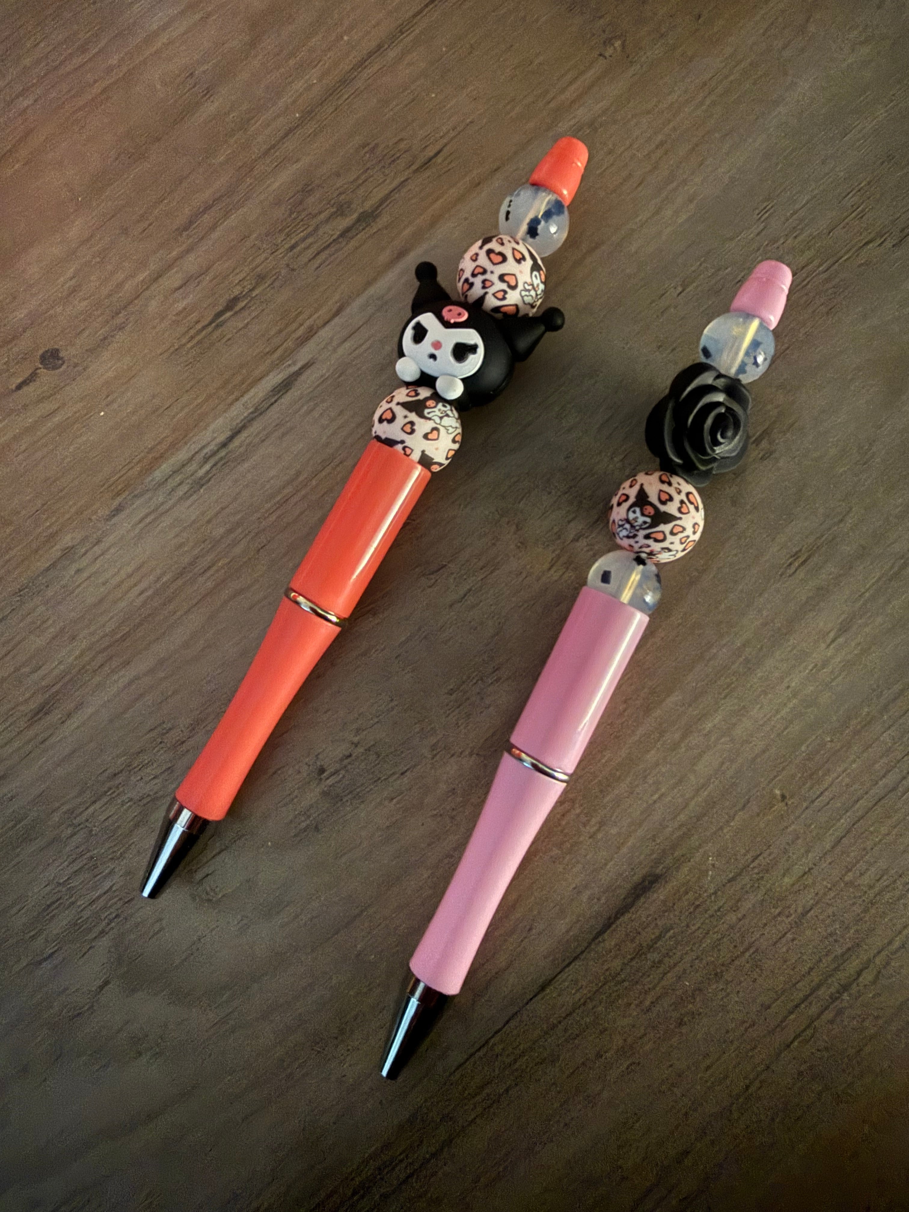 Sweet & Sassy Character Beaded Pens | Pink & Coral Leopard Pens | Cute Handmade Gift Pens