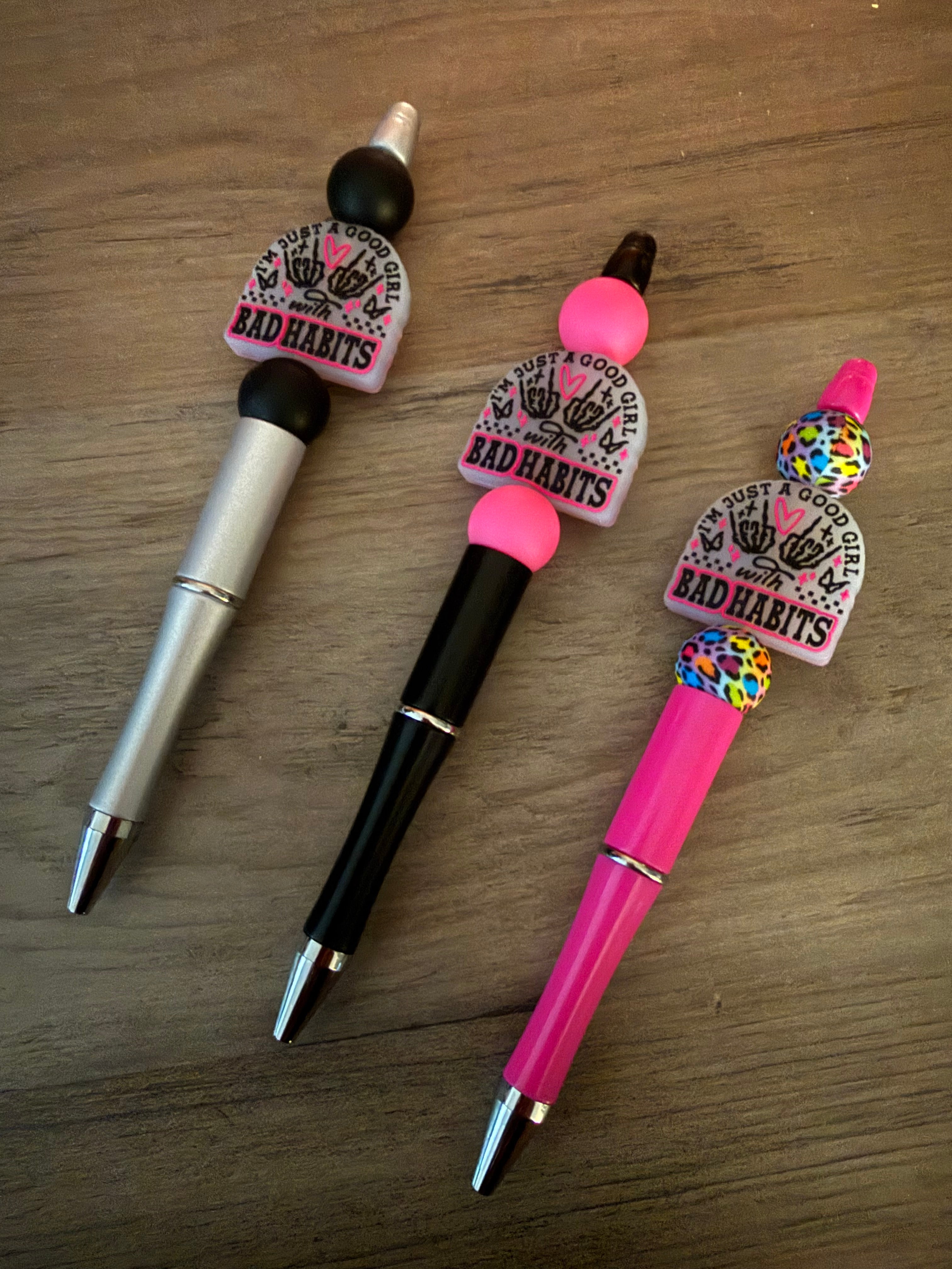 Bad Habits Beaded Pens | Sassy Good Girl Pens | Pink, Black & Leopard Handmade Pens