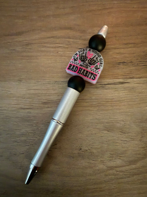 Bad Habits Beaded Pens | Sassy Good Girl Pens | Pink, Black & Leopard Handmade Pens - Linnea’s Cute Creationz