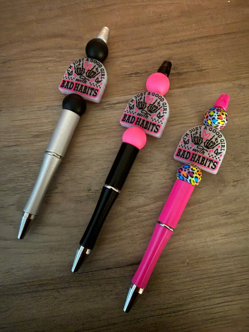 Bad Habits Beaded Pens | Sassy Good Girl Pens | Pink, Black & Leopard Handmade Pens - Linnea’s Cute Creationz