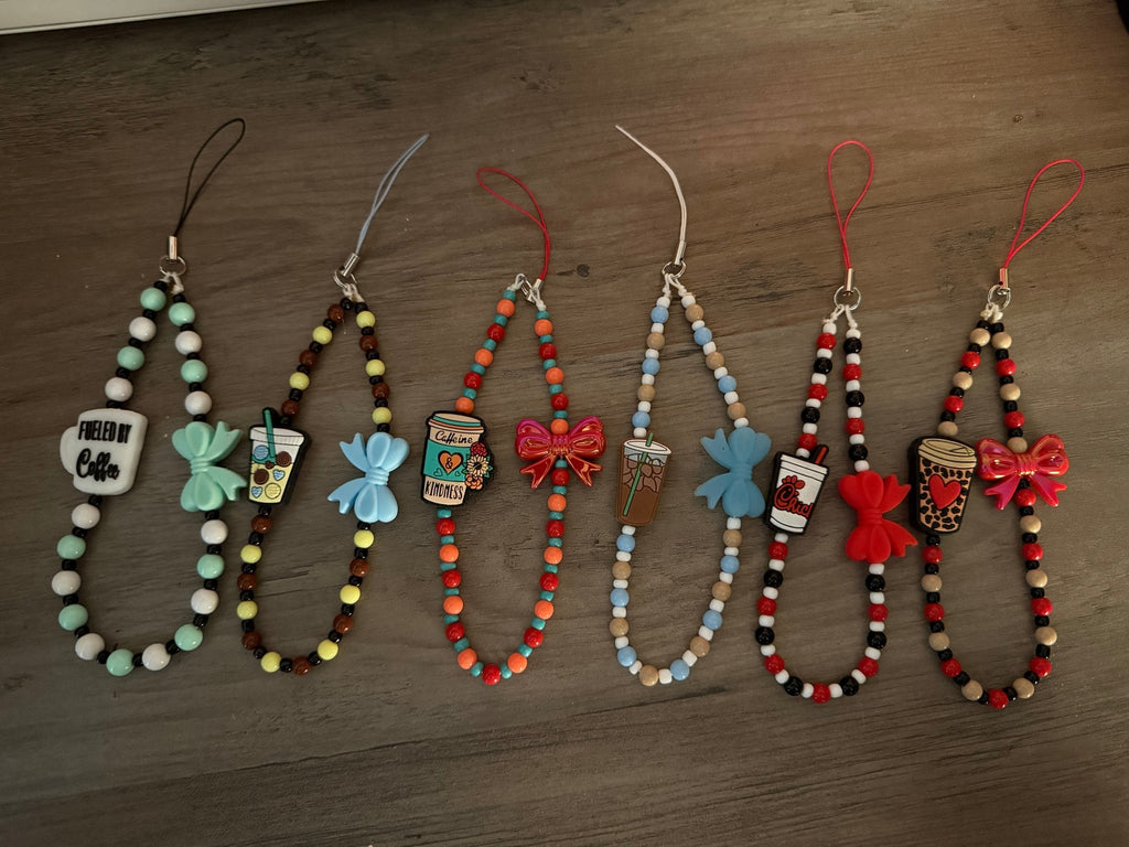Coffee, Bows & Colorful Beaded Phone Charms | Cute Handmade Wristlet Charms | Fun Phone Accessories - Linnea’s Cute Creationz
