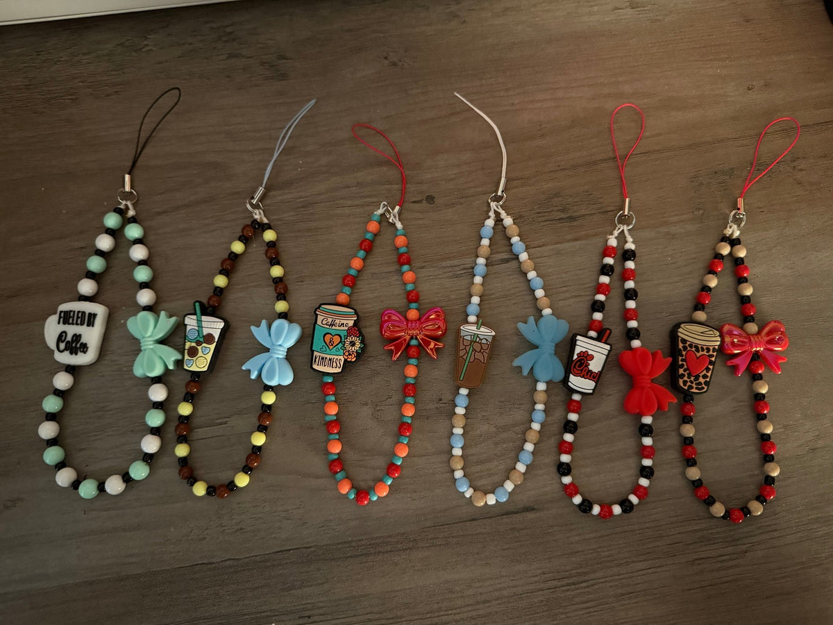 Coffee, Bows & Colorful Beaded Phone Charms | Cute Handmade Wristlet Charms | Fun Phone Accessories - Linnea’s Cute Creationz