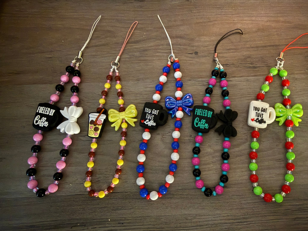 Coffee, Bows & Colorful Beaded Phone Charms | Cute Handmade Wristlet Charms | Fun Phone Accessories - Linnea’s Cute Creationz