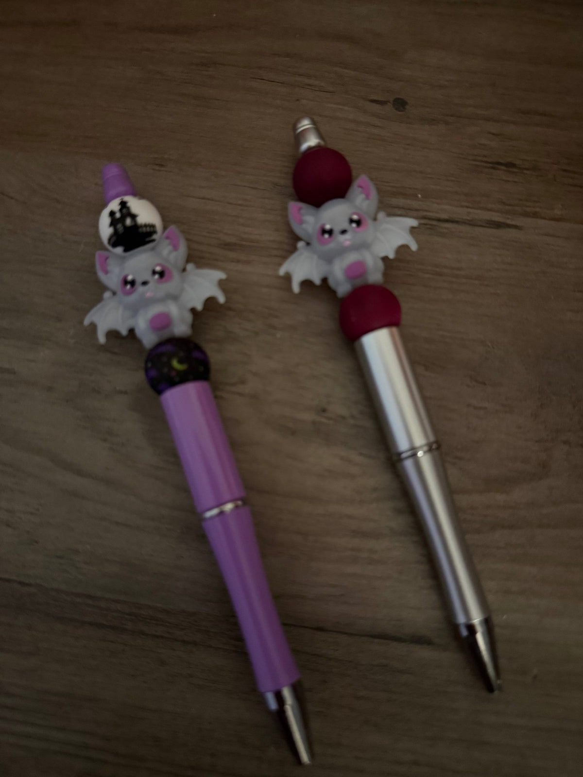 Cute Pastel Bat Beaded Pens | Kawaii Spooky Halloween Pens | Purple & Silver Handmade Pens | Gothic Cute Stationery | Spooky Gift Ideas - Linnea’s Cute Creationz