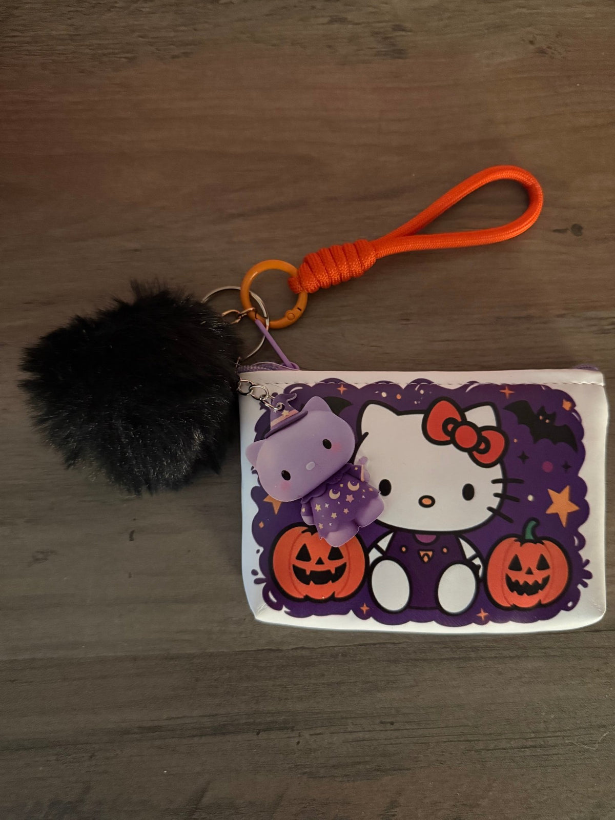 Halloween Kitty-Inspired Mini Zipper Pouches | Cute Spooky Coin Purses | Wristlet Keychain Wallets with Pom Pom & Charm | Kawaii Halloween Gifts - Linnea’s Cute Creationz