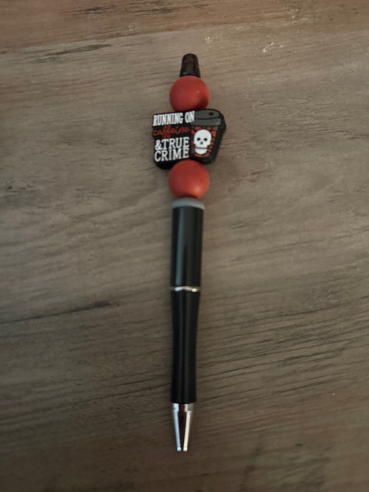 Running on Caffeine & True Crime Beaded Pens | Spooky Coffee Lover Pens | Handmade True Crime Gift Pens - Linnea’s Cute Creationz