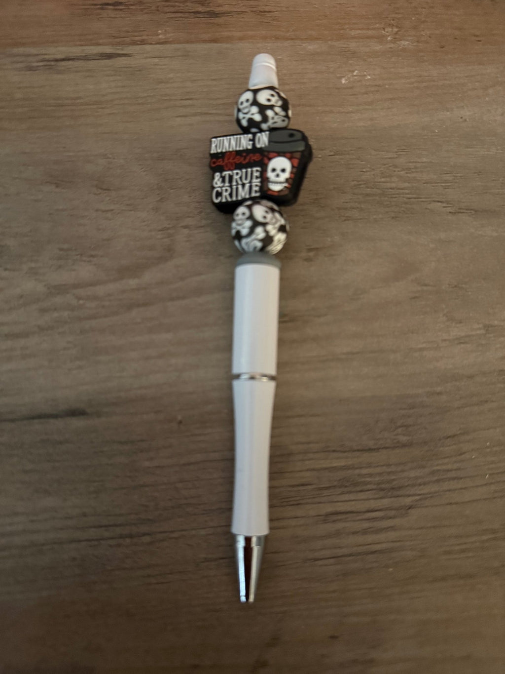 Running on Caffeine & True Crime Beaded Pens | Spooky Coffee Lover Pens | Handmade True Crime Gift Pens - Linnea’s Cute Creationz