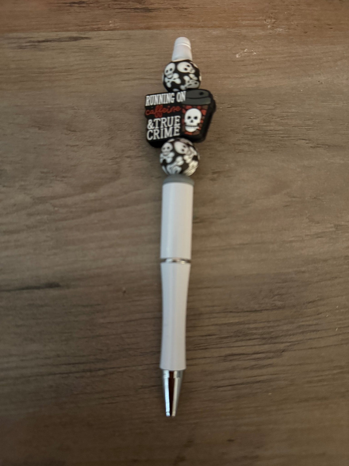 Running on Caffeine & True Crime Beaded Pens | Spooky Coffee Lover Pens | Handmade True Crime Gift Pens - Linnea’s Cute Creationz