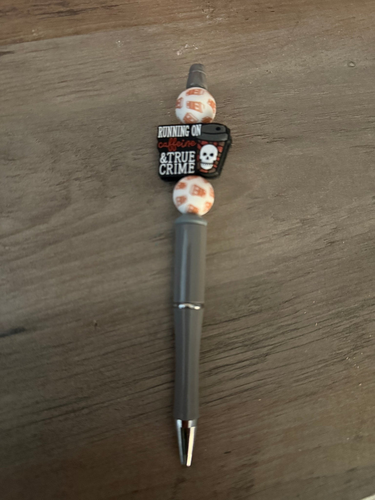 Running on Caffeine & True Crime Beaded Pens | Spooky Coffee Lover Pens | Handmade True Crime Gift Pens - Linnea’s Cute Creationz